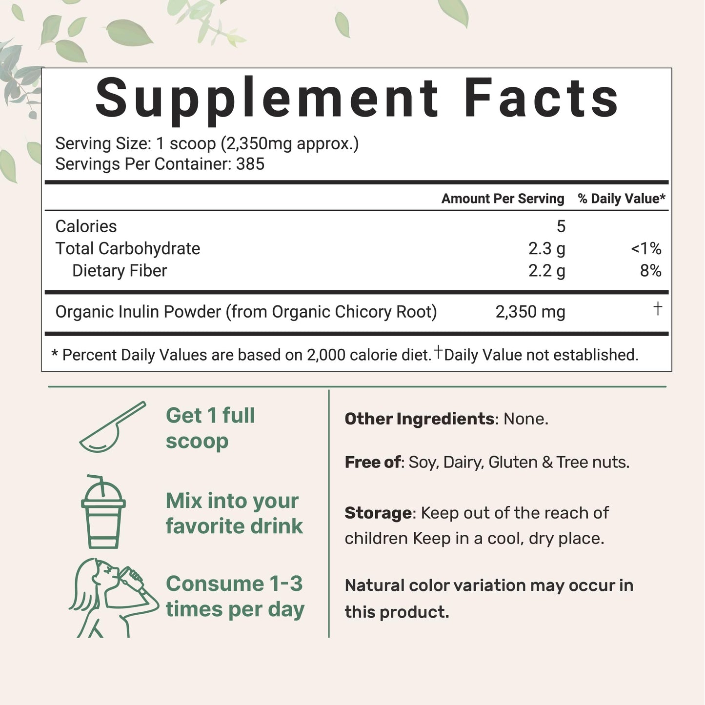 Pre-Order | Arrives in 5–10 Days – Micro Ingredients Organic Chicory Root Inulin Powder, 2 Pounds | Natural Prebiotic Fiber Supplement | Intestinal Support for Colon and Gut Health | Non-GMO and Vegan Friendly