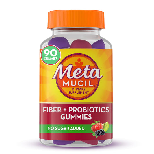 Pre-Order | Arrives in 5–10 Days – Metamucil Fiber Supplement Gummies with Probiotics for Bloating Relief, No Sugar Added Strawberry Kiwi BlackBerry Flavors, 5g Prebiotic Plant Based Fiber Blend, 90 Count