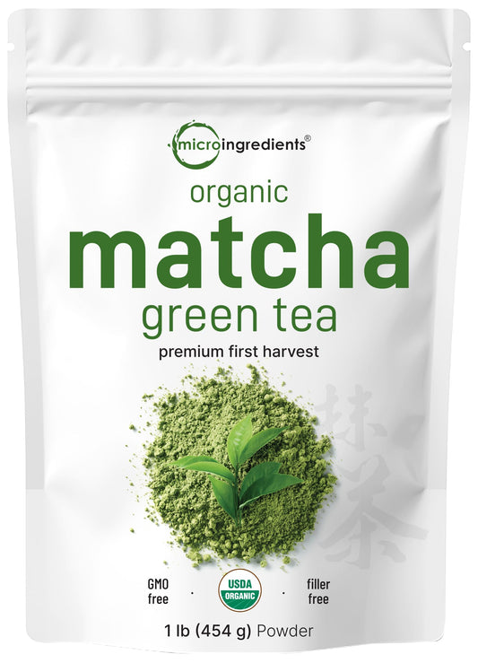 Pre-Order | Arrives in 5–10 Days – Micro Ingredients Organic Matcha Green Tea Powder, 1lb | Premium First Harvest Japanese for Daily Beverage | 100% Pure Culinary Grade | No Sugar, Eco-Friendly Recyclable Bags