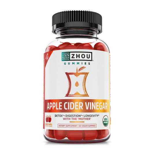 Pre-Order | Arrives in 5–10 Days – Zhou Apple Cider Vinegar Gummies - ACV Gummies for Women and Men with Elderberry, Delicious Taste with Raw Cane Sugar, USDA Organic - 60 Vegan Gummies