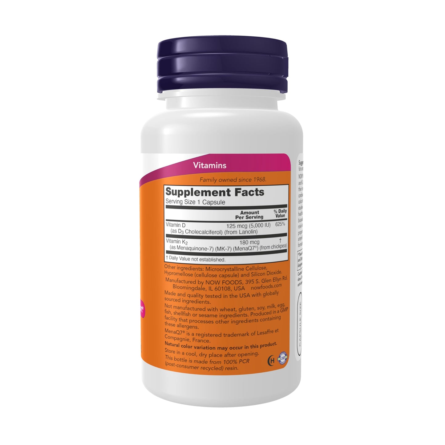 Pre-Order | Arrives in 5–10 Days – NOW Supplements, Mega D-3 & MK-7, 5000 IU / 180 mcg, Bone & Cardiovascular Support*, Vitamins K-3 & K-2, 120 Capsules