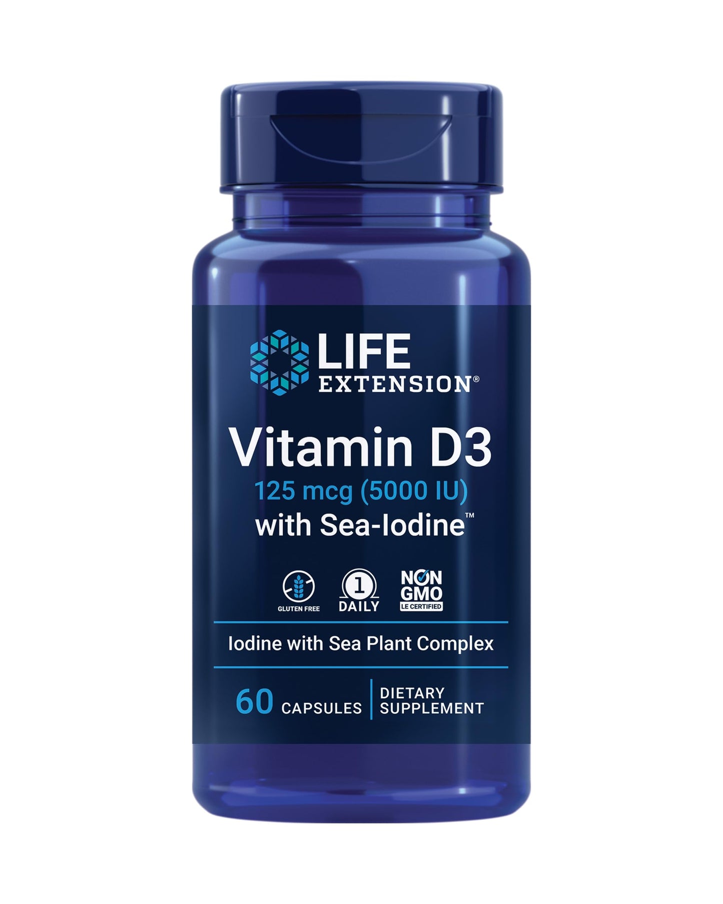 Pre-Order | Arrives in 5–10 Days – Life Extension Vitamin D3 125 mcg (5000 IU) with Sea-Iodine For Bone, Brain & Thyroid Support – Gluten-Free, Once Daily, Non-GMO – 60 Capsules