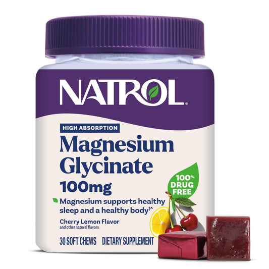 Pre-Order | Arrives in 5–10 Days – Natrol Magnesium Glycinate Supplements 100mg, Cherry Lemon Soft Chews for Healthy Sleep and Body, Magnesium Glycinate 100mg, Up to a 30 Day Supply