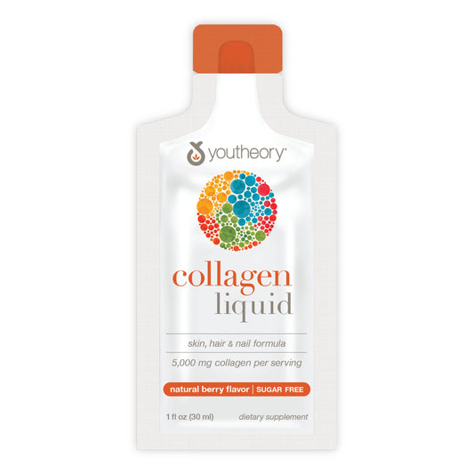 Pre-Order | Arrives in 5–10 Days – Youtheory Collagen Liquid - 5,000 mg Hydrolyzed Collagen - for Hair, Skin & Nails* - Sugar, Dairy & Soy Free - Berry Flavor - 12 Single Serving Packets