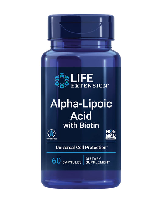 Pre-Order | Arrives in 5–10 Days – Life Extension Alpha-Lipoic Acid with Biotin, for Cell Protection, Universal antioxidant for Liver & Nerve Health, Gluten-Free, Non-GMO, 60 Capsules