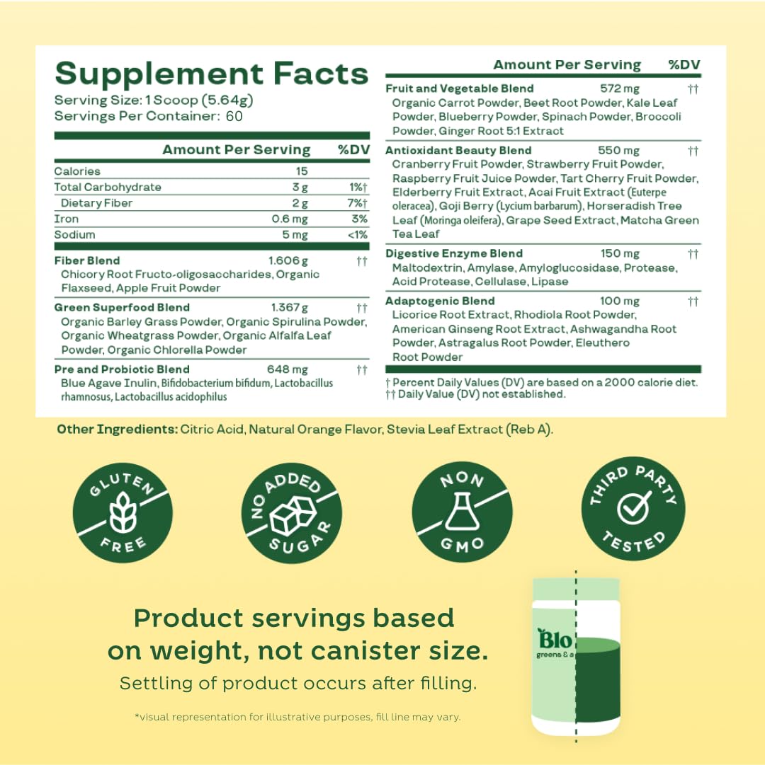 Pre-Order | Arrives in 5–10 Days – 
Bloom Nutrition Superfood Greens Powder, Digestive Enzymes with Probiotics and Prebiotics, Gut Health, Bloating Relief for Women, Chlorella, Green Juice Mix with Beet Root Powder, 60 SVG, Citrus