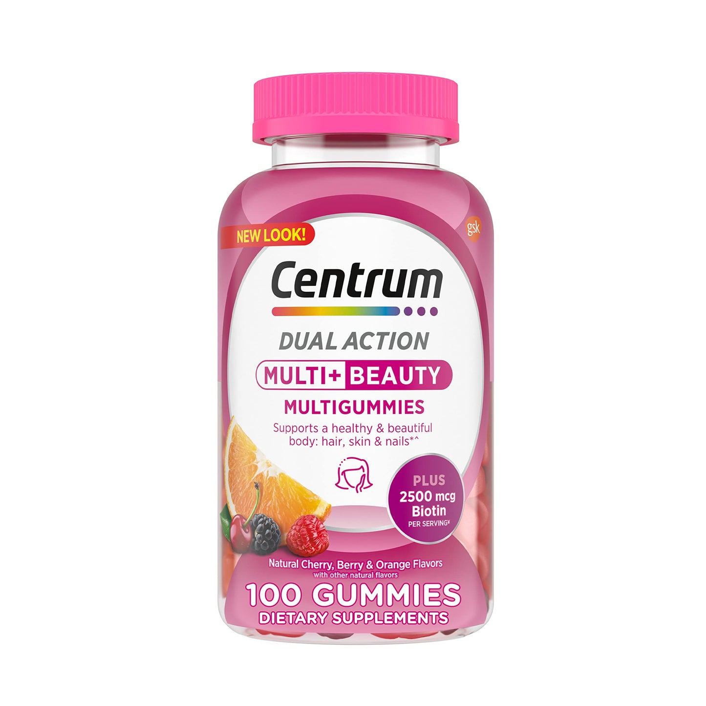 Pre-Order | Arrives in 5–10 Days – Centrum MultiGummies Multi+ Beauty Dual Action Multivitamin, Specially Designed with Biotin for Healthy Hair, Skin and Nails, Cherry/Berry/Orange Flavors - 100 Count