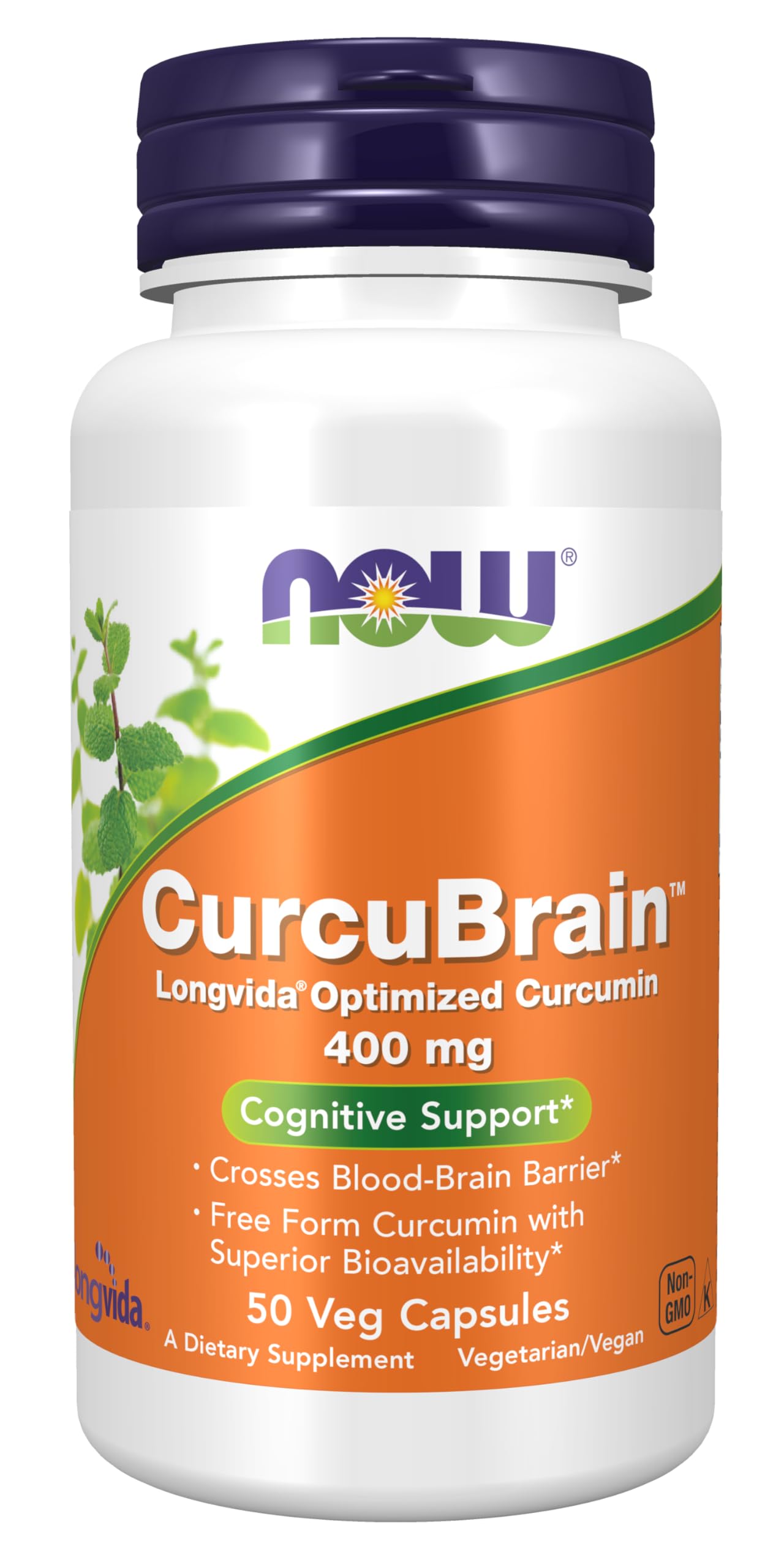 Pre-Order | Arrives in 5–10 Days – NOW Foods Supplements, CurcuBrain™ 400 mg with Longvida® Optimized Curcumin, 50 Veg Capsules