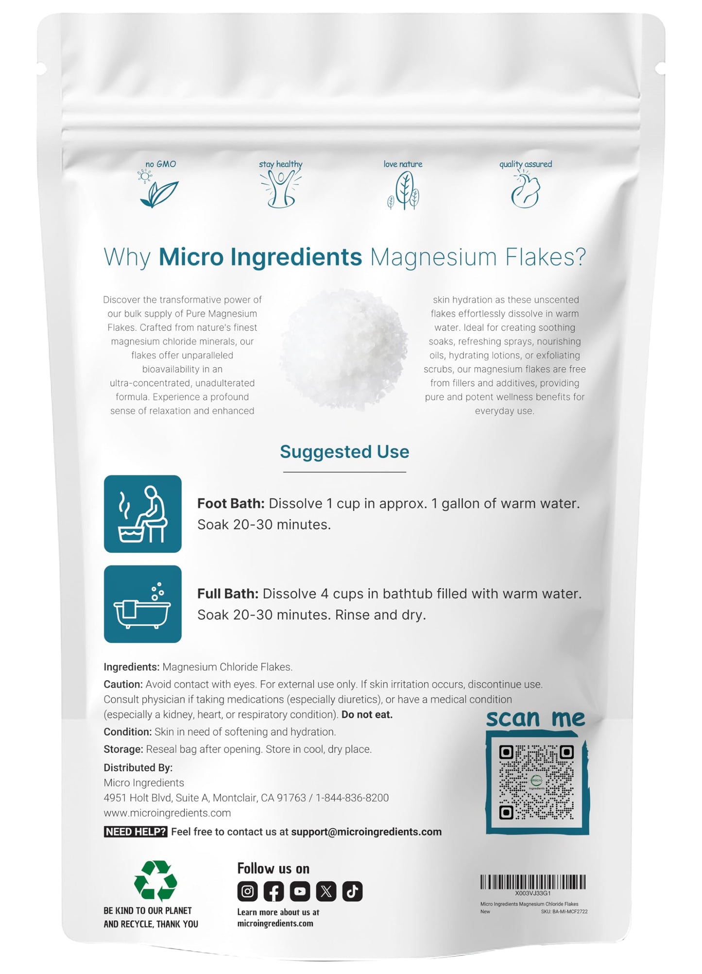 Pre-Order | Arrives in 5–10 Days – Micro Ingredients Magnesium Flakes, 6lbs | Great Alternative to Epsom Salt for Foot & Body Bath Soaks | High Absorption | Natural Magnesium Chloride Minerals | Relaxation & Skin Hydration Support