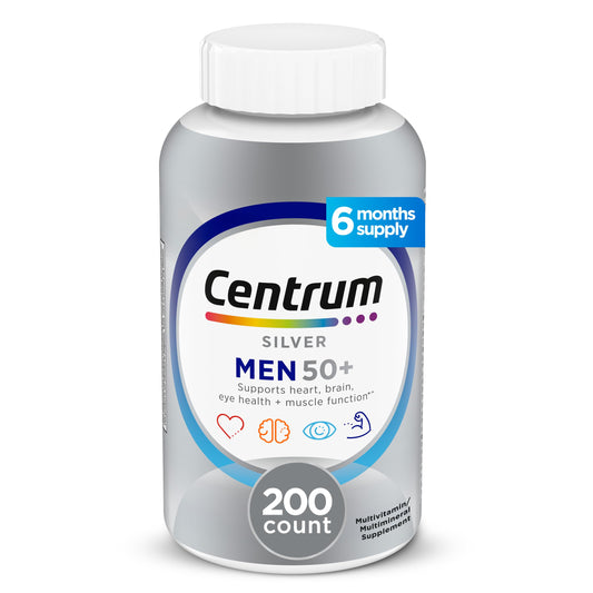 Pre-Order | Arrives in 5–10 Days – Centrum Silver Men's 50+ Multivitamin with Vitamin D3, B-Vitamins, Zinc for Memory and Cognition - 200 Tablets