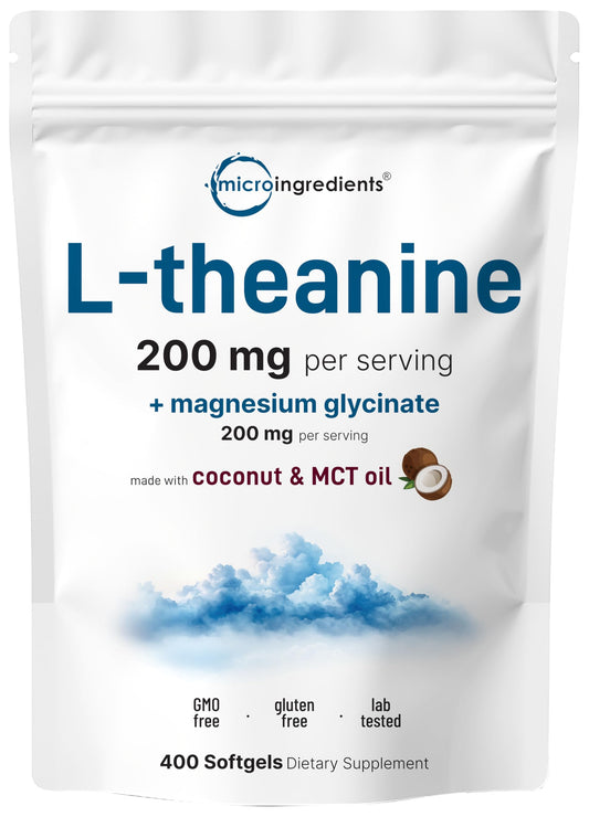 Pre-Order | Arrives in 5–10 Days – L-Theanine 200mg with Magnesium Glycinate, 400 Coconut MCT Oil Softgels | Relaxation, Focus & Muscle Support Supplement | 2-in-1 Amino Acid & Mineral Complex | Gentle Care All Day & Night