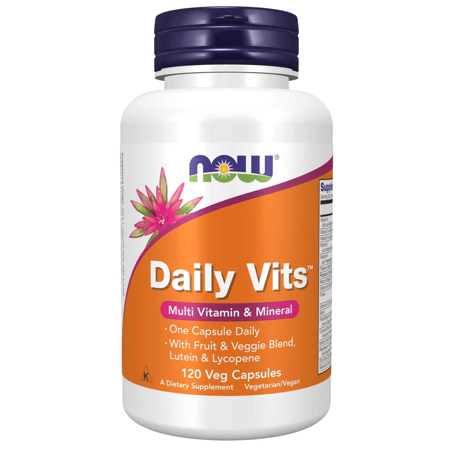 Pre-Order | Arrives in 5–10 Days – NOW Foods Supplements, Daily Vits™ with Fruit & Veggie Blend, Lutein and Lycopene, 120 Veg Capsules