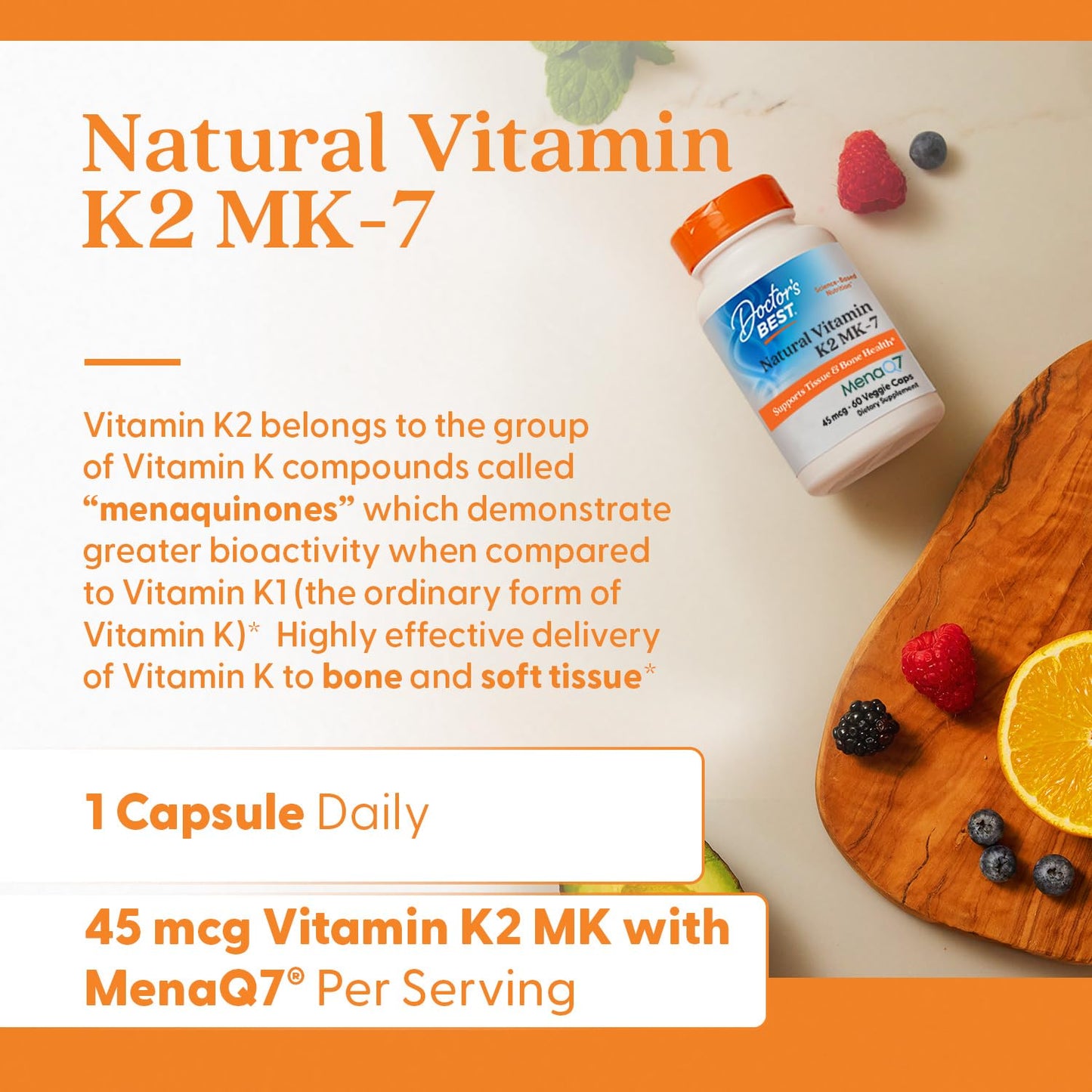 Pre-Order | Arrives in 5–10 Days – Doctors Best Natural Vitamin K2 MK-7, Supports Tissue & Bone Health, Non-GMO, Gluten Free, Soy Free, Vegan 60 Veggie Caps