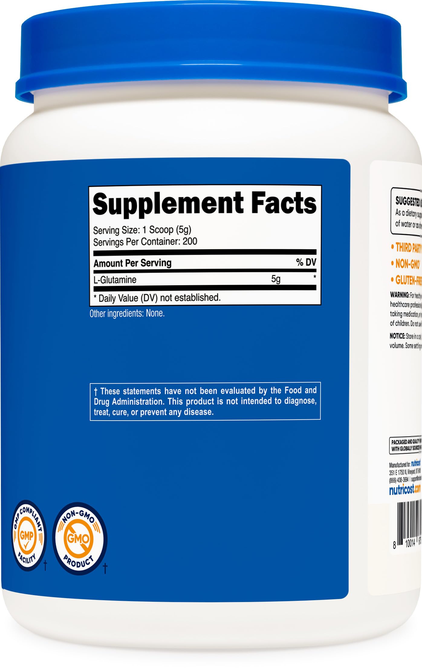 Pre-Order | Arrives in 5–10 Days – 
Nutricost L-Glutamine Powder 1 KG - Unflavored, Non-GMO, Gluten Free