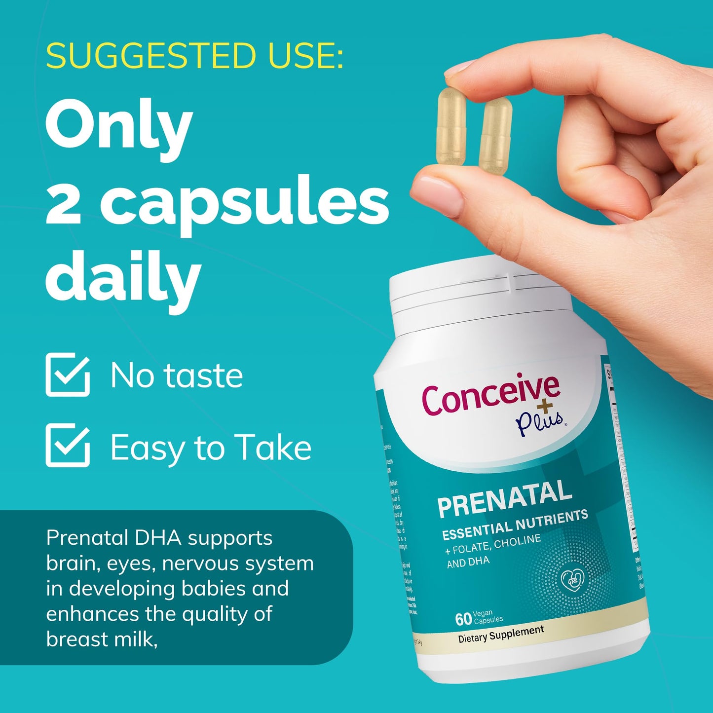 Pre-Order | Arrives in 5–10 Days – Conceive Plus Prenatal Vitamins for Women Supplement - Multivitamin With Folic Acid for Pregnancy Vegan, Choline, Iron - Pre Natal Vitamins DHA, Non GMO - Maternity Vitamin for Brain & Eye 60 Capsules