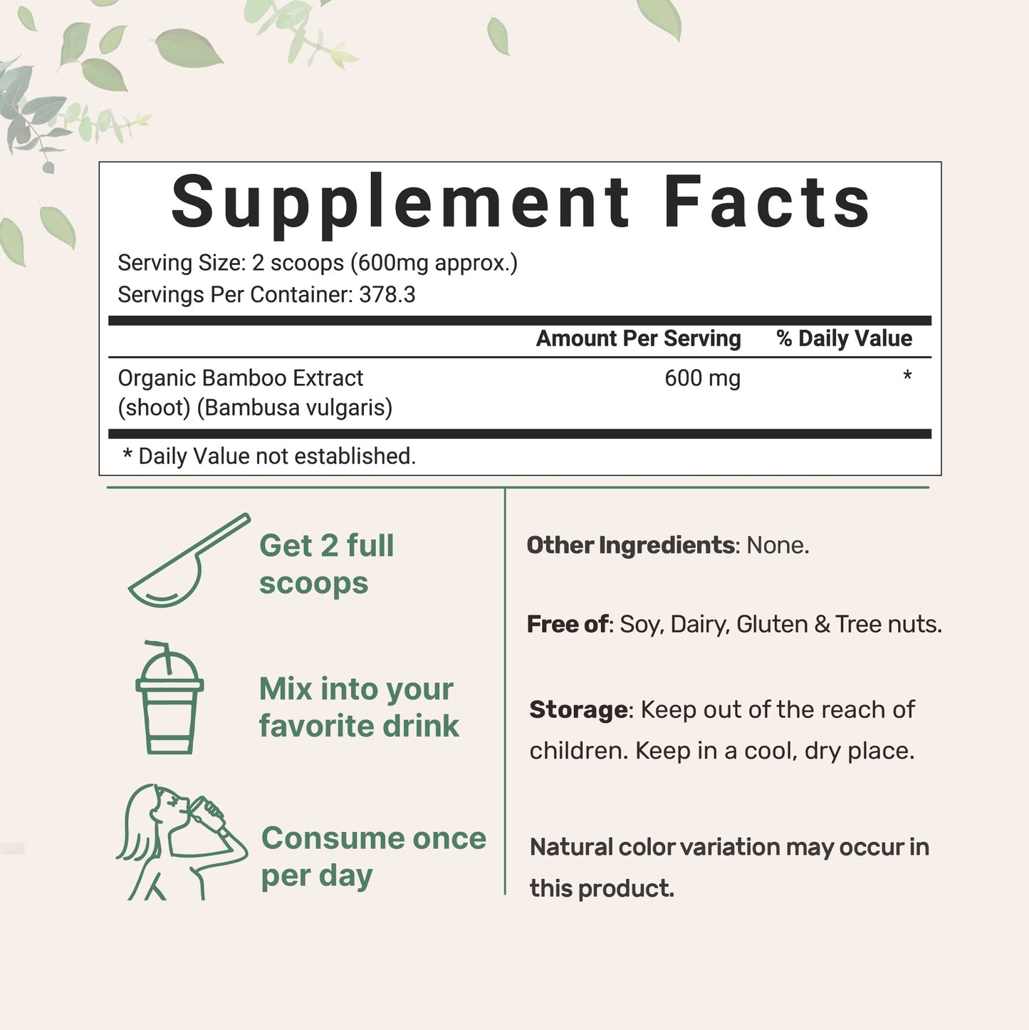 Pre-Order | Arrives in 5–10 Days – Micro Ingredients Organic Bamboo Extract Powder, 8 Ounce (1 Year Supply), Rich in Silica and Minerals, Supports Healthy Skin, Nail, Hair, Joints and Bones, Non-GMO and Vegan Friendly