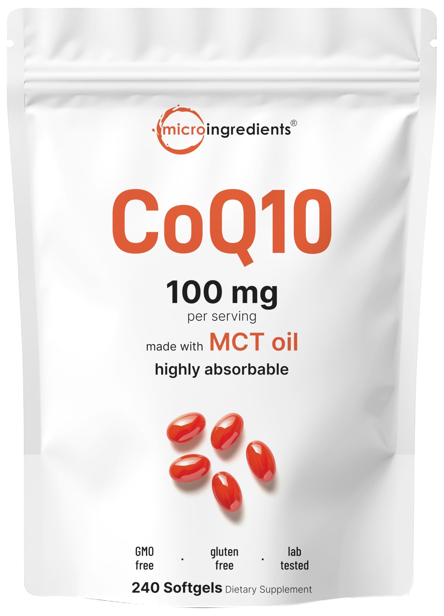 Pre-Order | Arrives in 5–10 Days – Micro Ingredients CoQ10 100mg Per Serving | 240 Softgels Made with Coconut MCT Oil | High Absorption Coenzyme Q10 as Ubiquinone | Antioxidant Support for Heart & Energy Health | Non-GMO