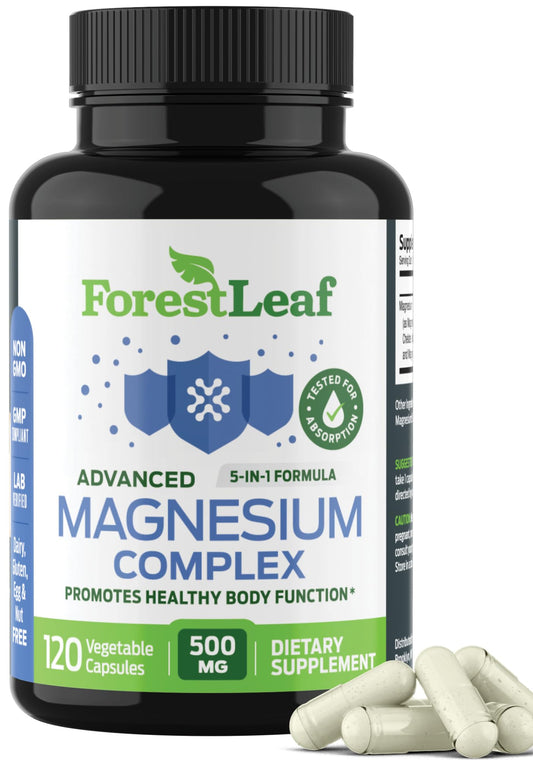 Pre-Order | Arrives in 5–10 Days – ForestLeaf Magnesium Complex 500mg - Magnesium 500mg Capsules - Magnesium Supplement 500 mg - Magnesium for Sleep, Magnesium for Constipation - Magnesium Supplement for Women (120 Ct)