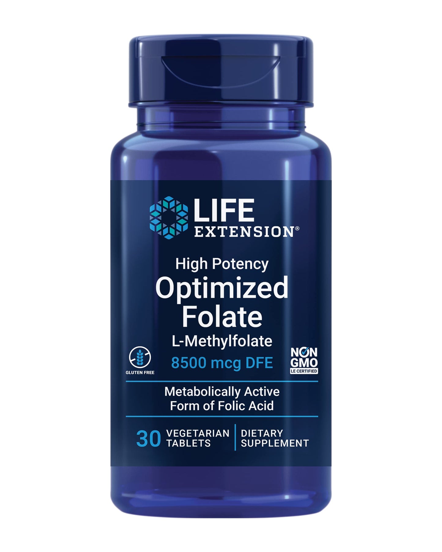 Pre-Order | Arrives in 5–10 Days – Life Extension High Potency Optimized Folate – L-methylfolate – Folic Acid, 8500 mcg DFE – Heart & Brain Support, Healthy Homocysteine Levels – Gluten-Free, Non-GMO, Vegetarian – 30 Tablets