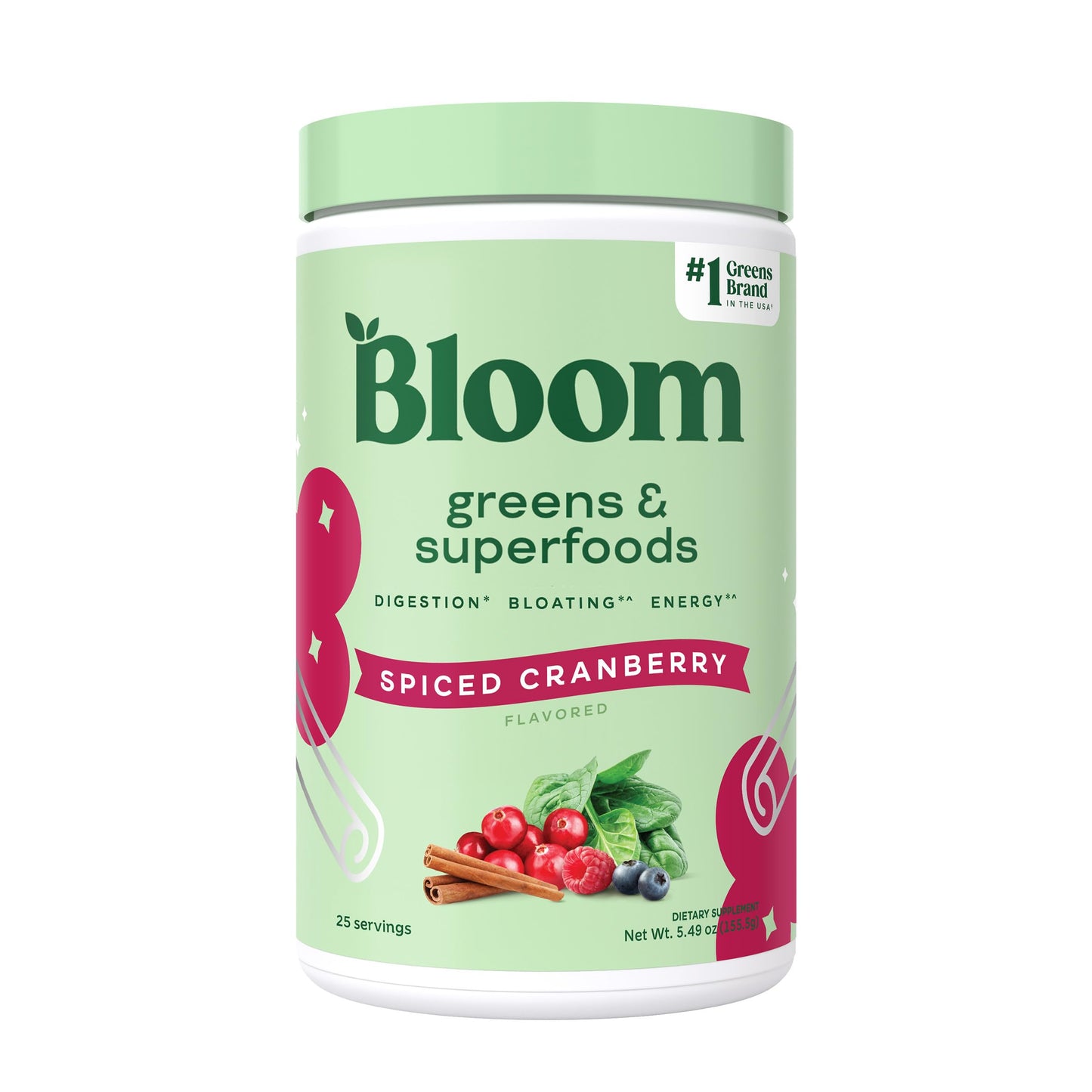 Pre-Order | Arrives in 5–10 Days – 
Bloom Nutrition Superfood Greens Powder, Digestive Enzymes with Probiotics and Prebiotics, Gut Health, Bloating Relief for Women, Chlorella, Green Juice Mix with Beet Root, 25 SVG, Spiced Cranberry