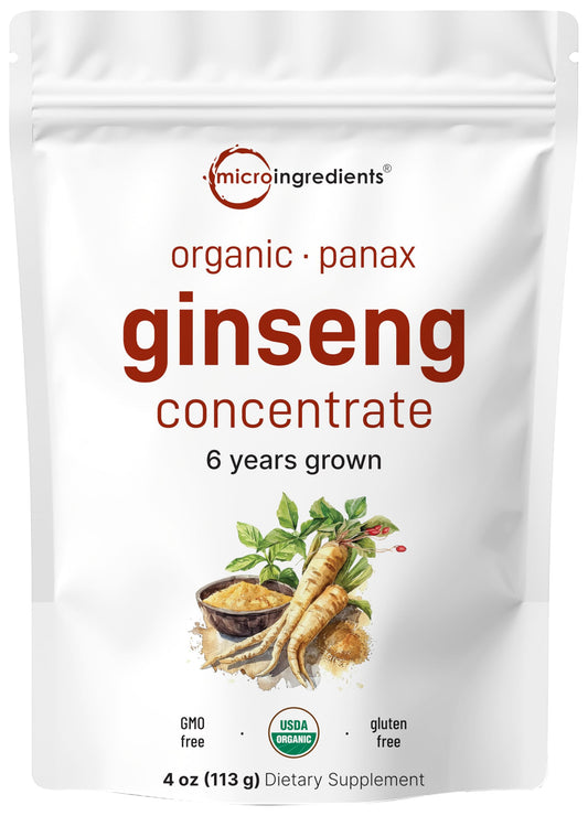 Pre-Order | Arrives in 5–10 Days – Micro Ingredients Maximum Strength Organic Korean Ginseng Root 200:1 Powder, 4 Ounce, Red Panax Ginseng Powder, Active Ginsenosides, Vegan Friendly