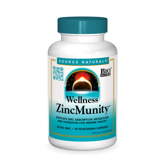 Pre-Order | Arrives in 5–10 Days – Source Naturals Wellness ZincMunity, Supports Zinc Absorption, Metabolism and Utilization for Immune Health*, 50 mg Zinc - 30 Vegetarian Capsules