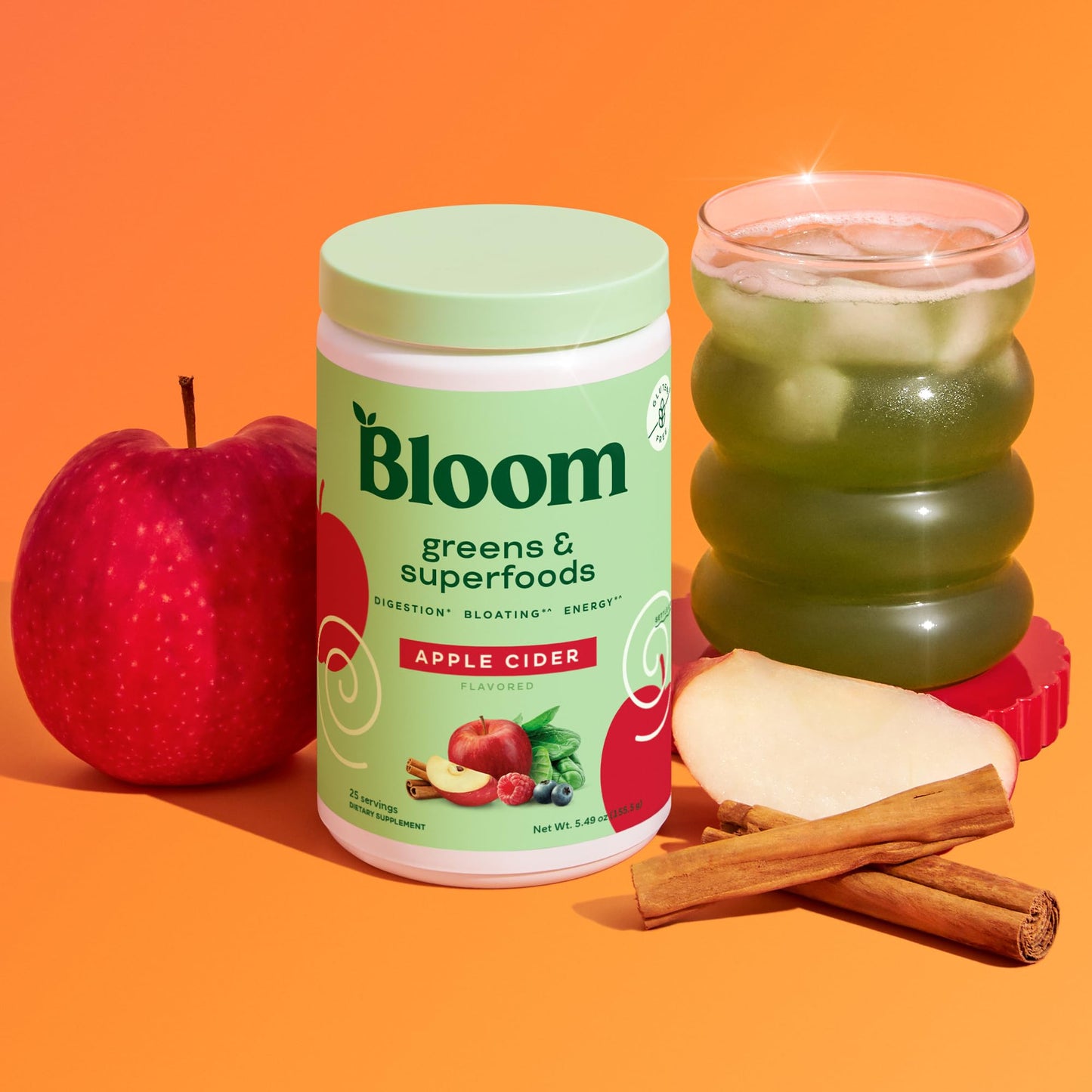 Pre-Order | Arrives in 5–10 Days – 
Bloom Nutrition Superfood Greens Powder, Digestive Enzymes with Probiotics and Prebiotics, Gut Health, Bloating Relief for Women, Chlorella, Green Juice Mix with Beet Root Powder, 25 SVG, Apple Cider
