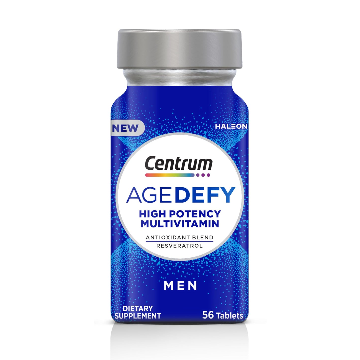 Pre-Order | Arrives in 5–10 Days – 
Centrum Age Defy for Men - High-Potency Multivitamin and Healthy Aging Supplement - Multivitamin Blend with Resveratrol, and Niacin for NAD+ Level Support - Aluminum Bottle, 56 Tablets