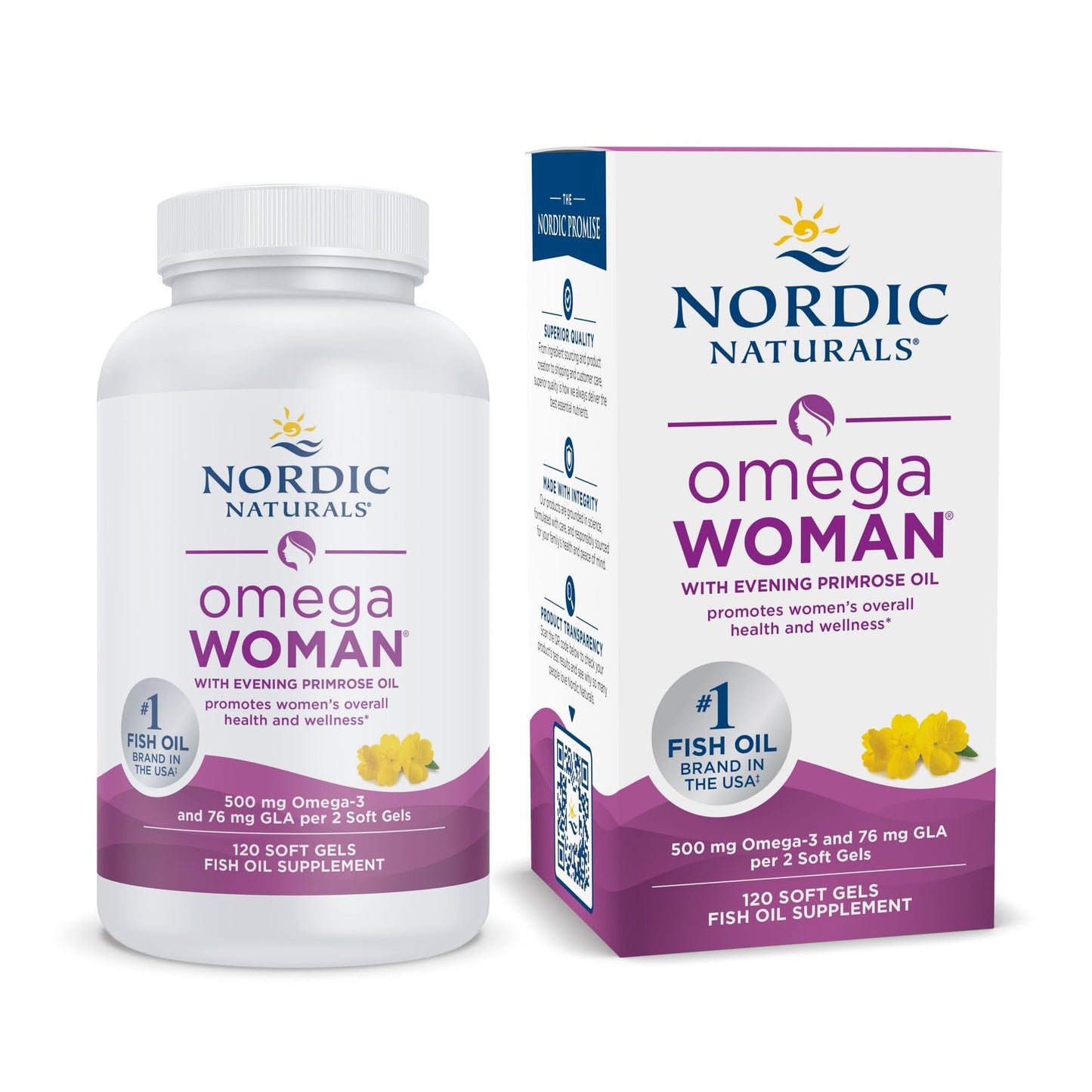 Pre-Order | Arrives in 5–10 Days – Nordic Naturals Omega Woman, Lemon - 120 Soft Gels - 500 mg Omega-3 + 800 mg Evening Primrose Oil - Healthy Skin & Optimal Wellness - Non-GMO - 60 Servings