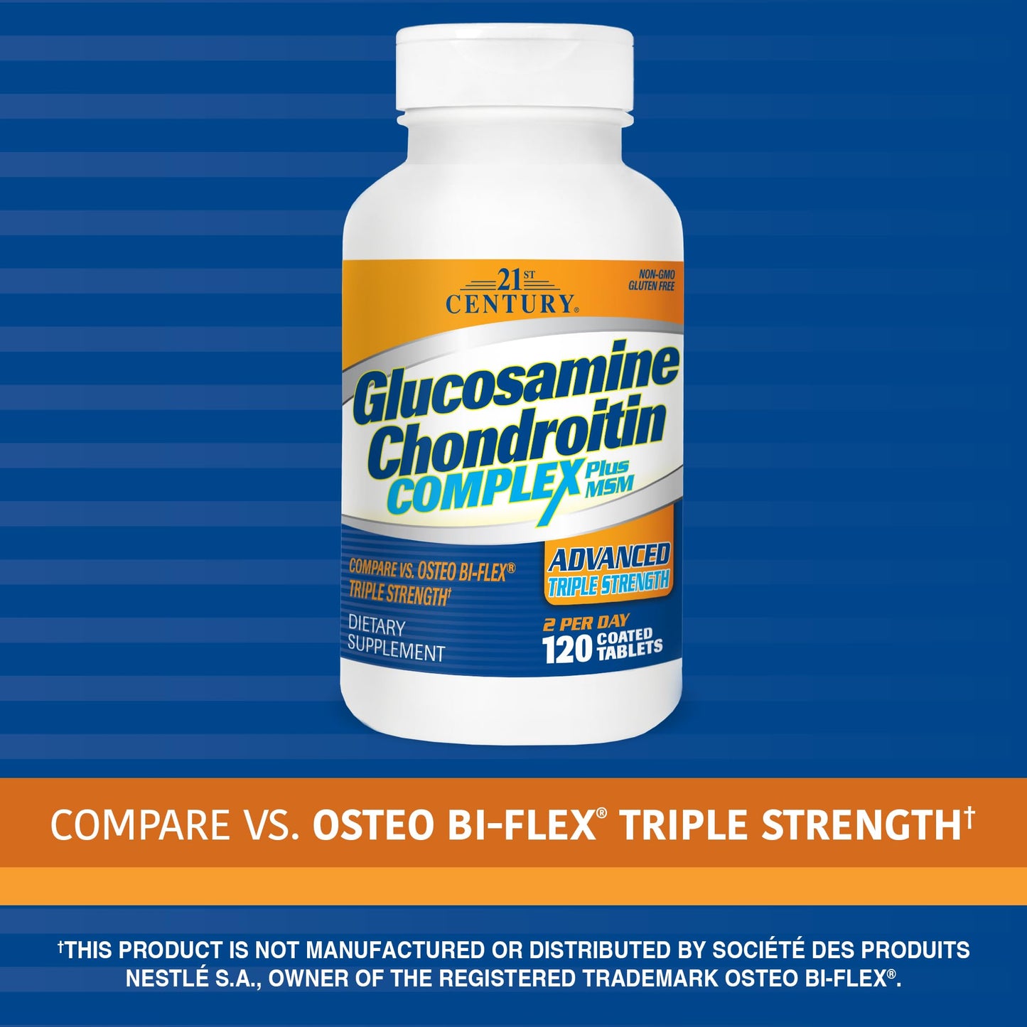 Pre-Order | Arrives in 5–10 Days – 21st Century Glucosamine Chondroitin Complex Plus MSM Advanced Triple Strength Tablets, 120 Count (27438)