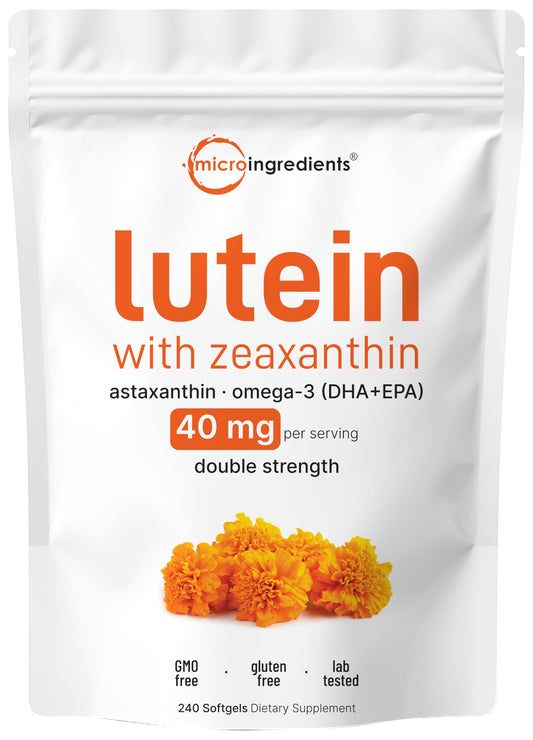 Pre-Order | Arrives in 5–10 Days – Micro Ingredients Lutein & Zeaxanthin 40mg Softgels, 240 Count, with Astaxanthin, Omega-3s, & Phospholipids | Eye + Vision Health Vitamins | Third Party Tested, Non-GMO, Gluten Free