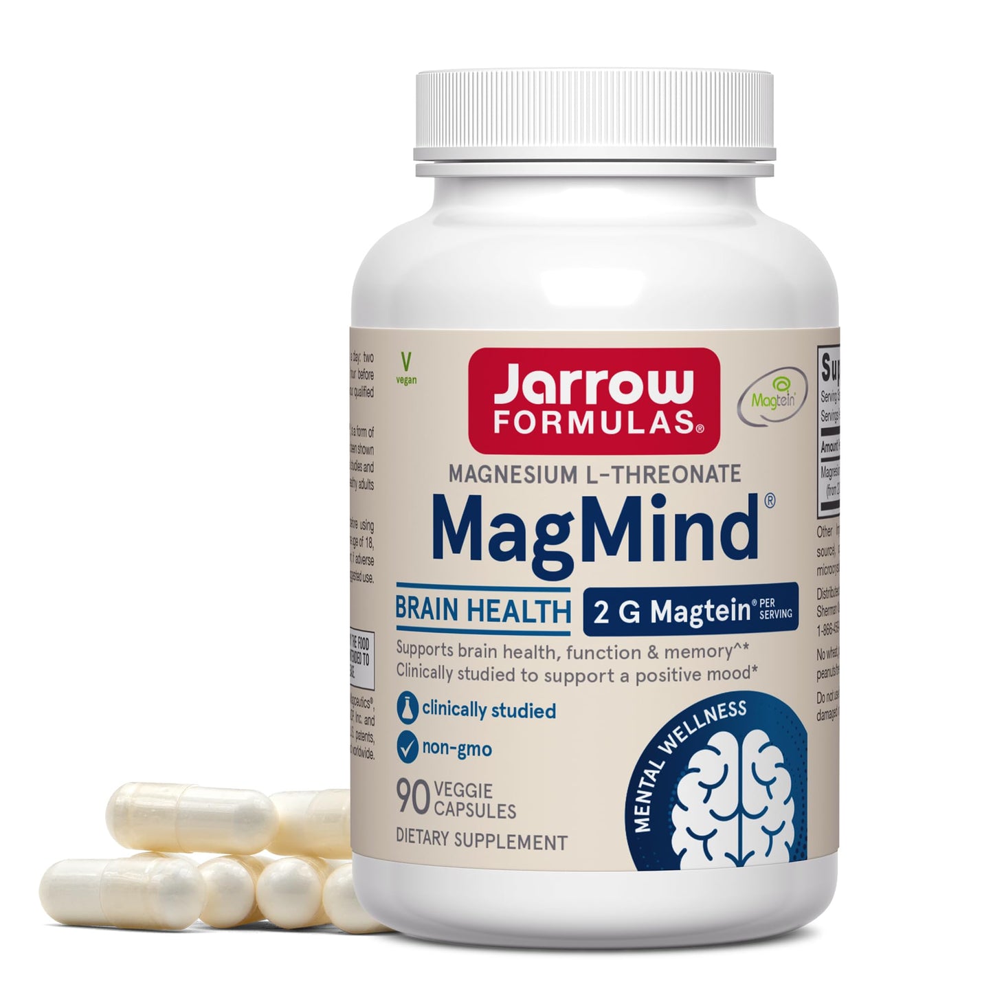 Pre-Order | Arrives in 5–10 Days – Jarrow Formulas Magnesium L-Threonate, MagMind Magtein Brain Supplements for Memory Support, 90 Veggie Capsules, Up to a 30 Day Supply