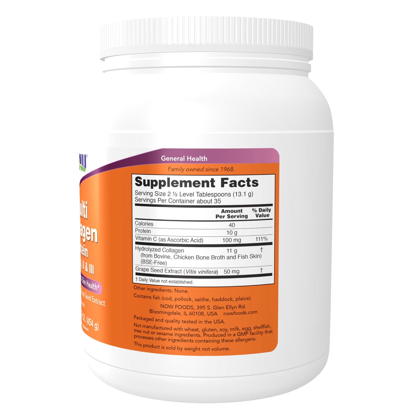 Pre-Order | Arrives in 5–10 Days – NOW Foods Supplements, Multi Collagen Protein Types I, II & III Powder, Bone, Joint, and Skin Health, 16 oz (454 g)