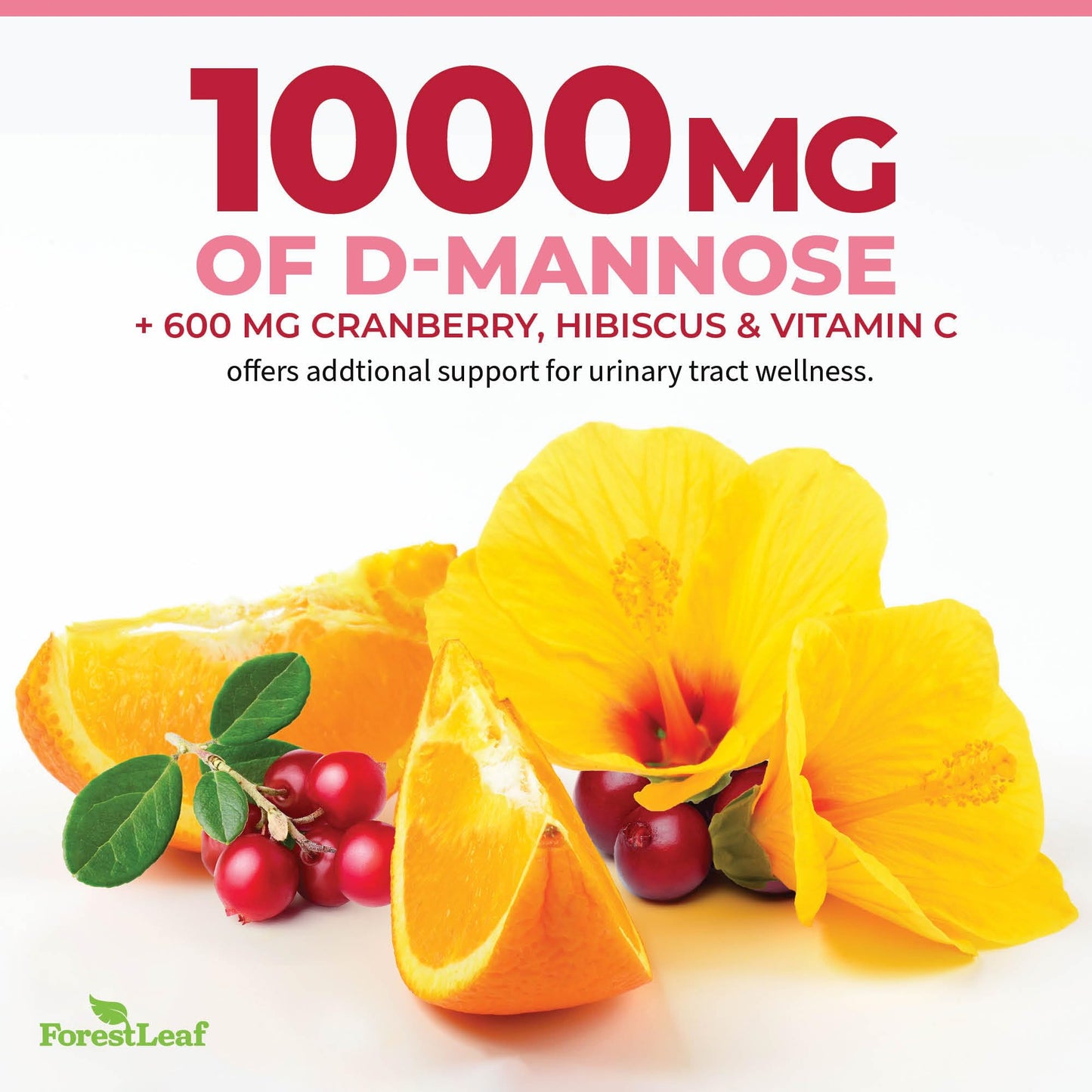 Pre-Order | Arrives in 5–10 Days – ForestLeaf D Mannose 1000mg Capsules - D-Mannose with Cranberry, Hibiscus & VIT C, Urinary Tract Health for Women and Men, Organic DMannose Pills for UTI, Urinary Health & Bladder Support 60 Capsules