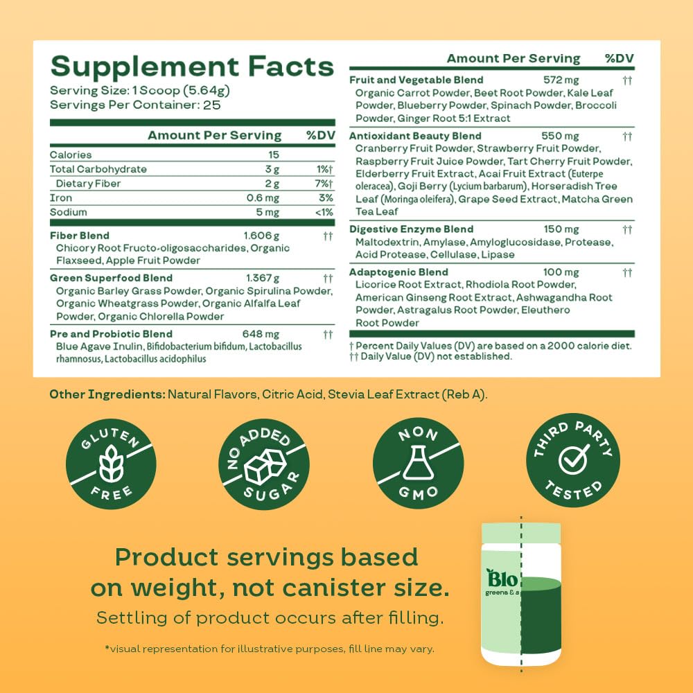 Pre-Order | Arrives in 5–10 Days – 
Bloom Nutrition Superfood Greens Powder, Digestive Enzymes with Probiotics and Prebiotics, Gut Health, Bloating Relief for Women, Chlorella, Green Juice Mix with Beet Root Powder, 25 SVG, Mango