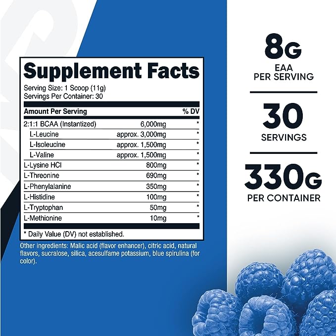Pre-Order | Arrives in 5–10 Days – 
Nutricost EAA Powder 30 Servings (Blue Raspberry) - Essential Amino Acids - Non-GMO, Gluten Free, Vegetarian Friendly