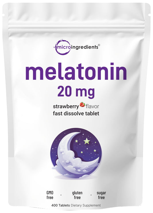 Pre-Order | Arrives in 5–10 Days – Micro Ingredients Melatonin 20mg Tablets, 400 Counts, Natural Strawberry Flavor, Fast Dissolve | No Drug, Vegetarian Friendly, Non-GMO & No Gluten
