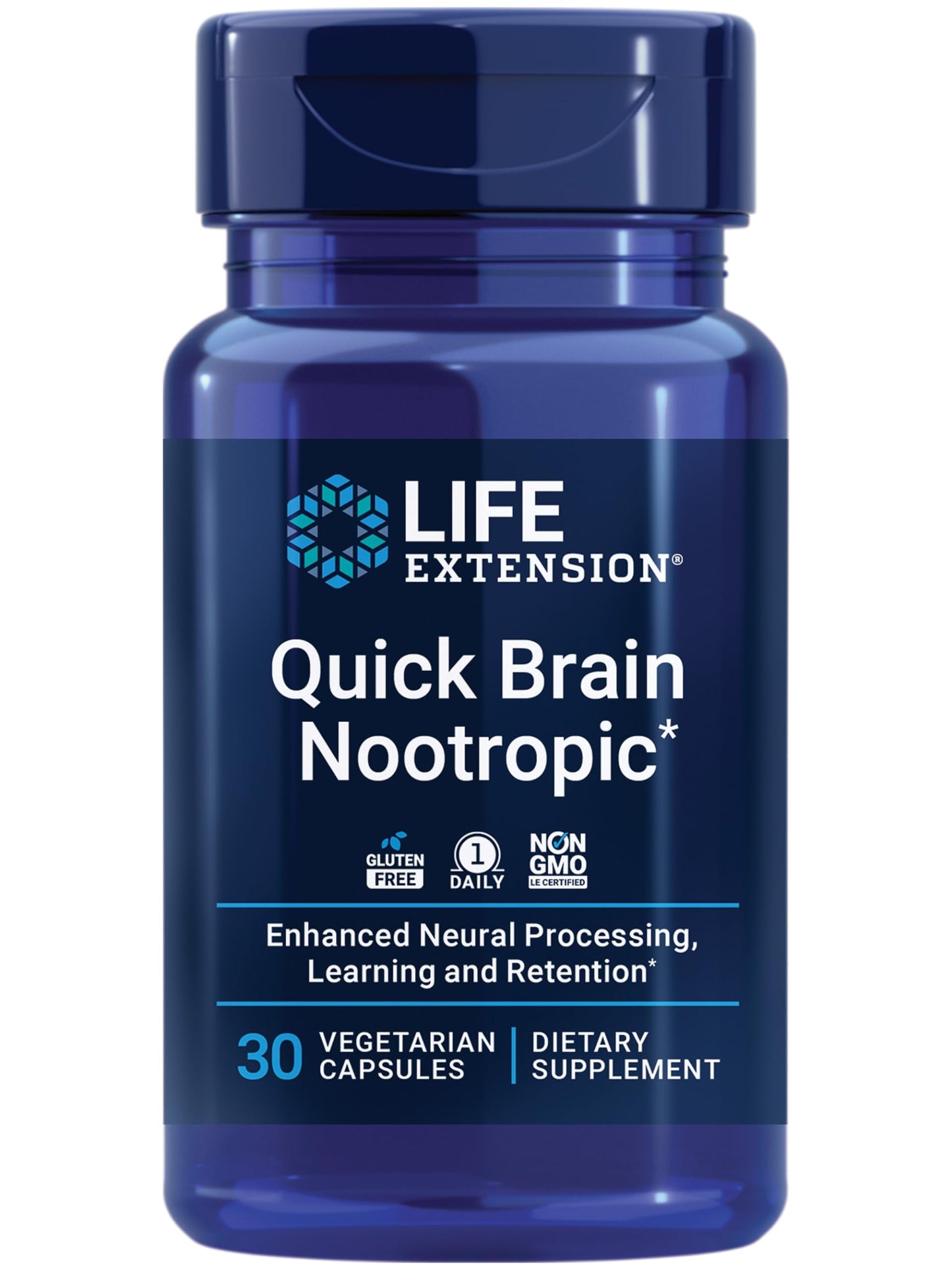 Pre-Order | Arrives in 5–10 Days – Life Extension Quick Brain Nootropic, 30 vegetarian capsules—Enhanced brain performance, learning and retention, brain supplement- 1-Daily, gluten-free, non-GMO