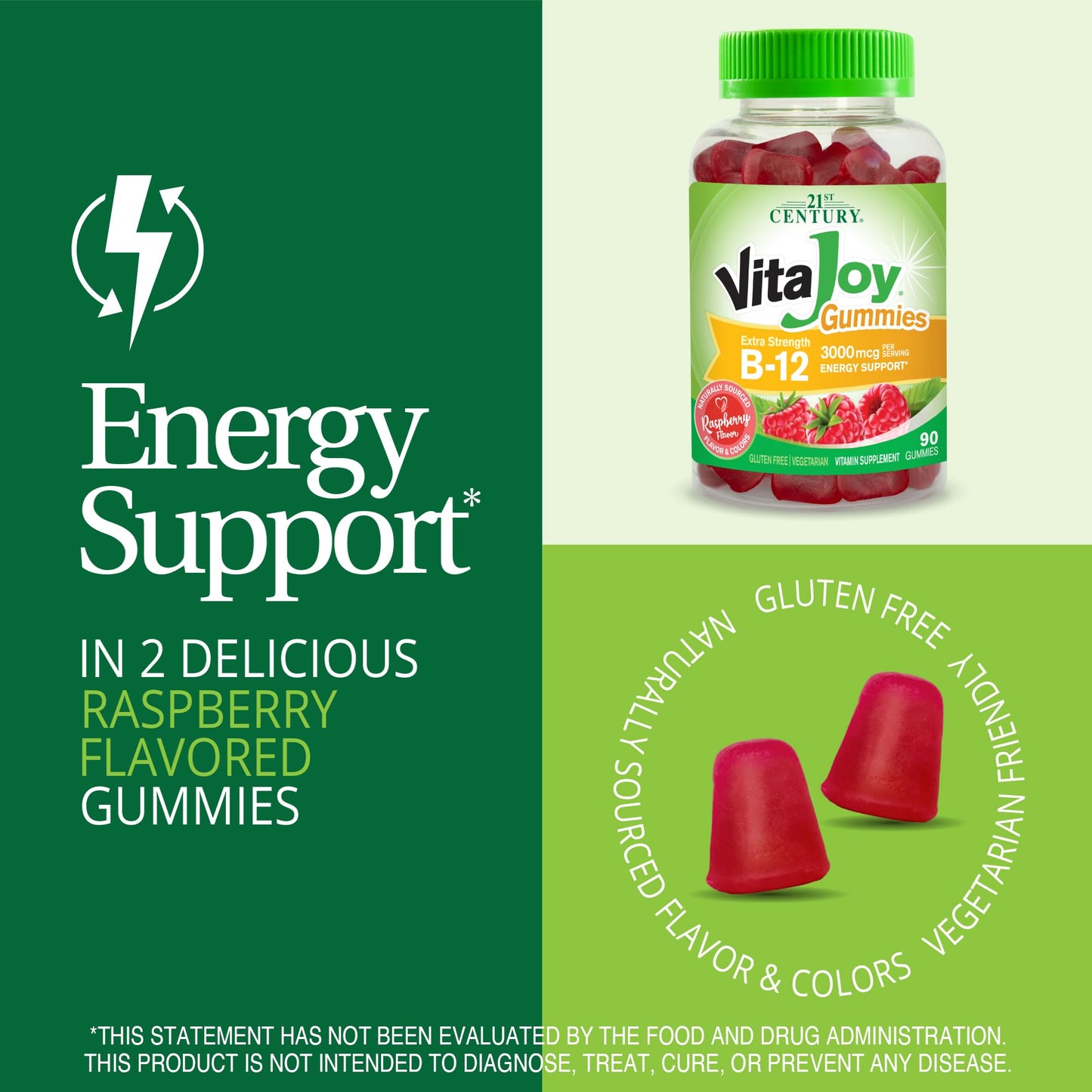 Pre-Order | Arrives in 5–10 Days – 21st Century VitaJoy Extra Strength B-12 3000 mcg Gummies, Raspberry, 90 Count