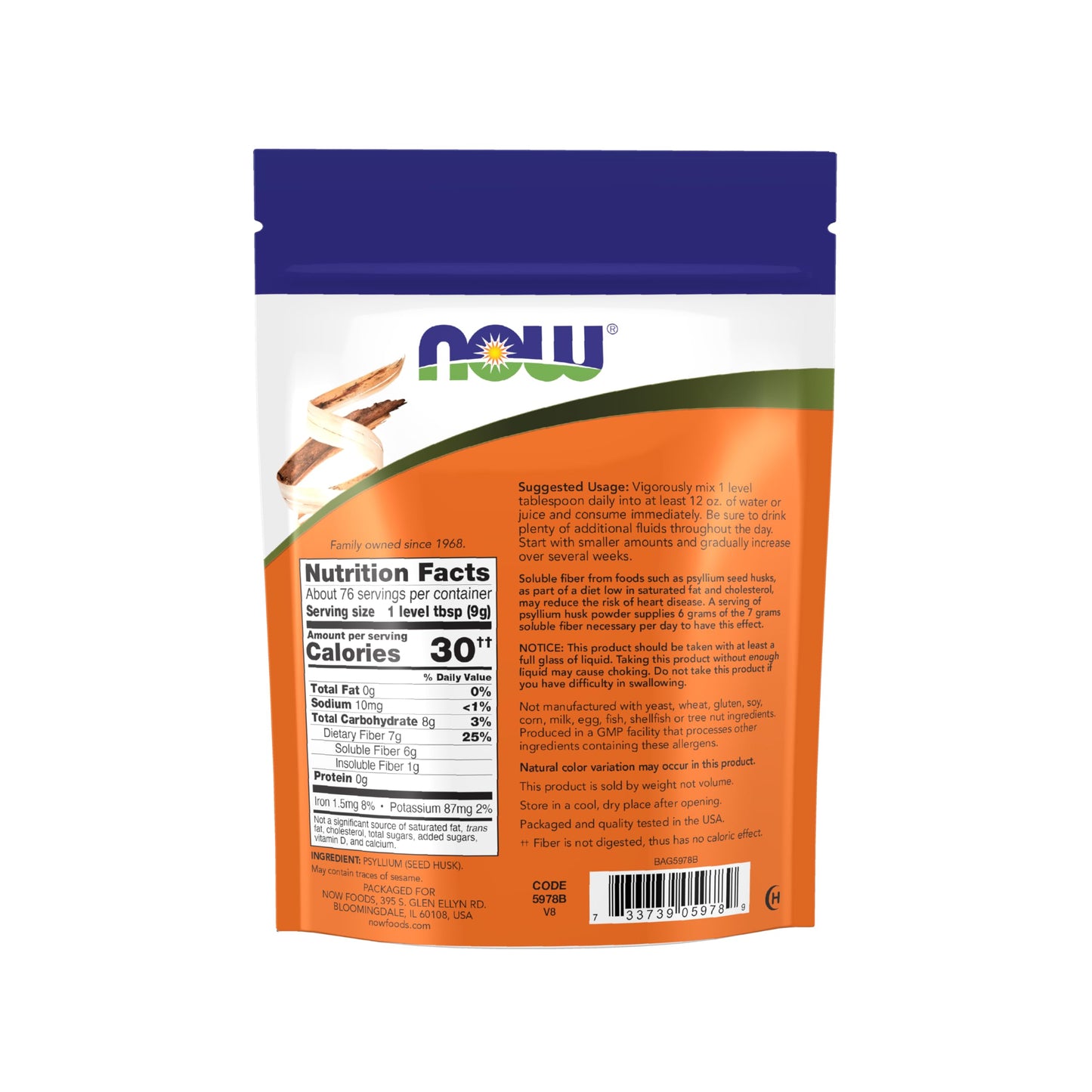 Pre-Order | Arrives in 5–10 Days – NOW Foods Supplements, Psyllium Husk Powder, Non-GMO Project Verified, Soluble Fiber, 24-Ounce