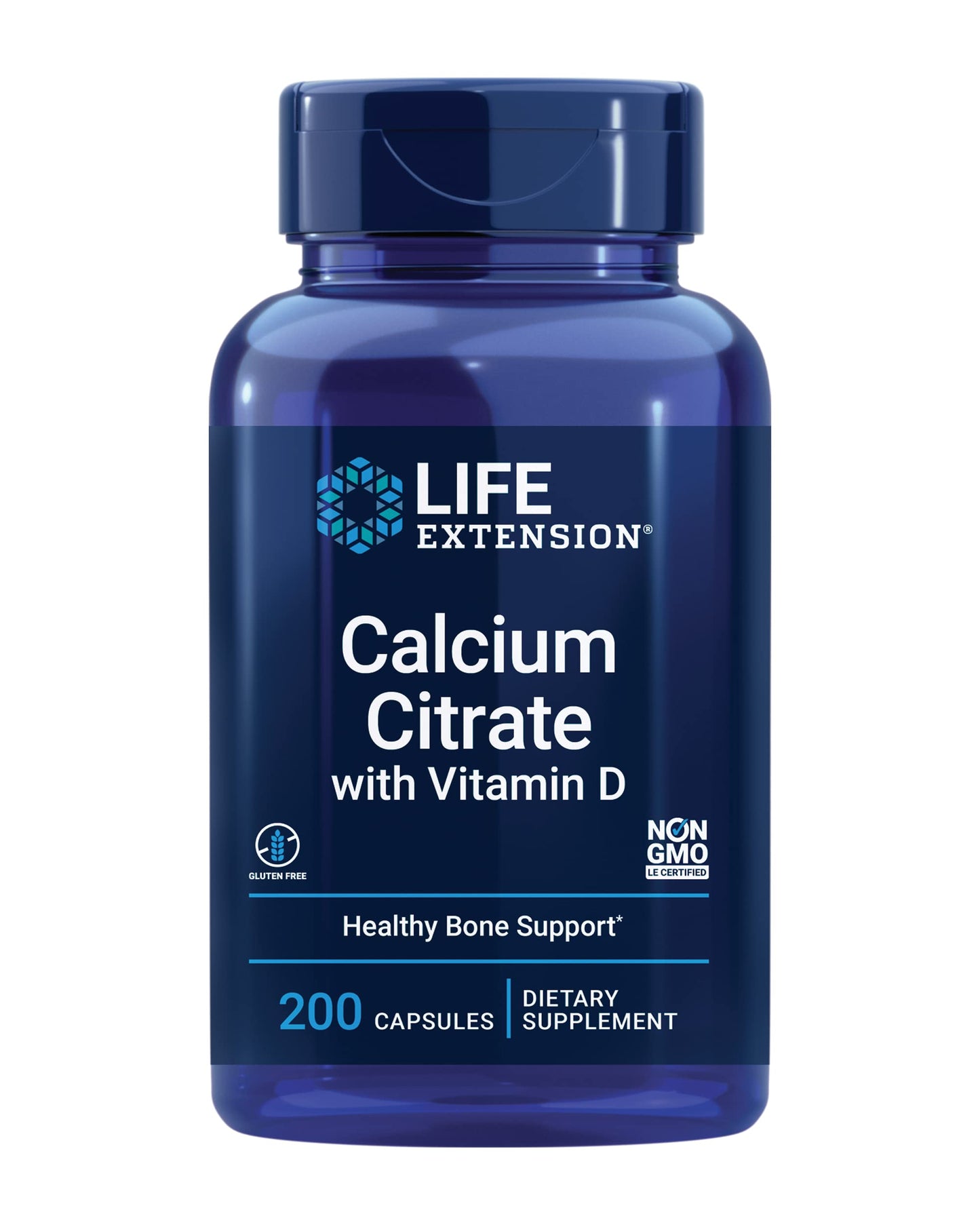 Pre-Order | Arrives in 5–10 Days – Life Extension Calcium Citrate with Vitamin D, Super-absorbable Calcium to Support Optimal Bone Health, Gluten-Free, Non-GMO, 200 Capsules