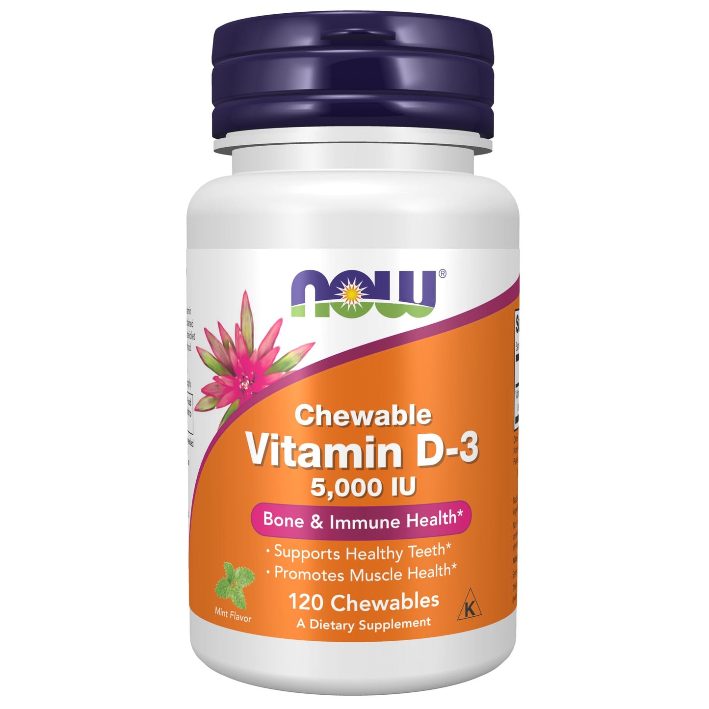 Pre-Order | Arrives in 5–10 Days – NOW Foods Supplements, Vitamin D-3 5,000 IU, Natural Mint Flavor, Structural Support*, 120 Chewables