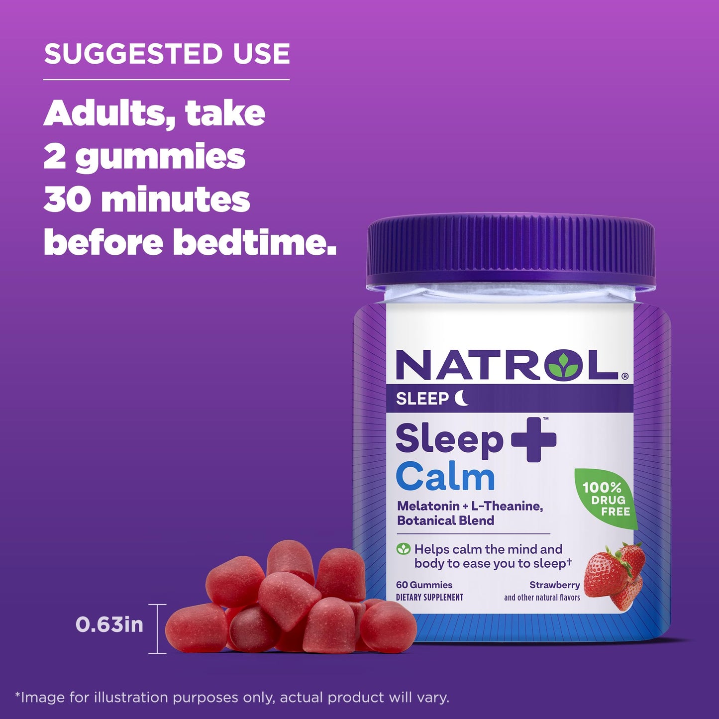 Pre-Order | Arrives in 5–10 Days – Natrol Sleep+ Calm Melatonin Gummies for Adults, Sleep Gummies, Strawberry Flavor, 60 Gummies, 30 Day Supply