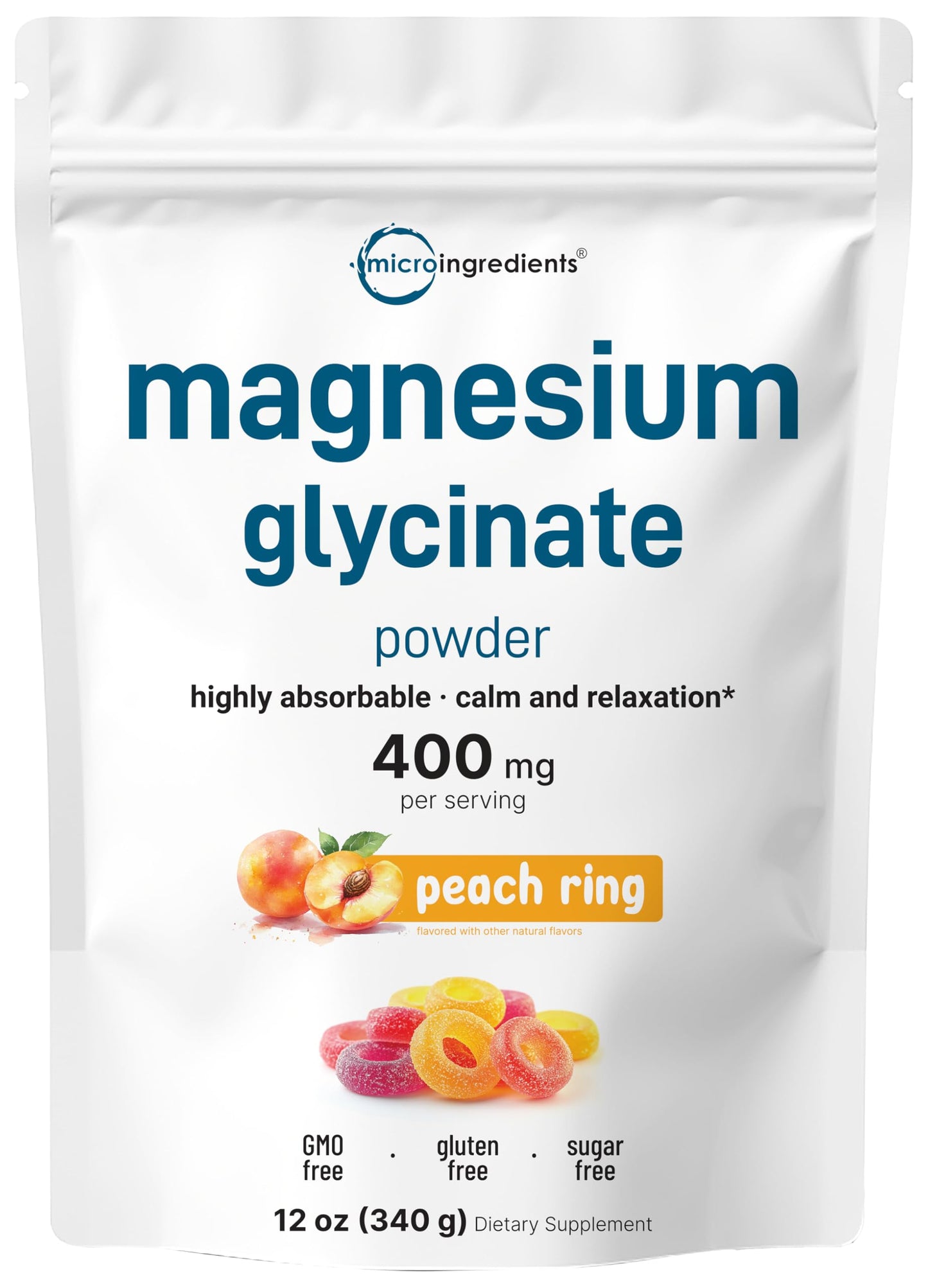 Pre-Order | Arrives in 5–10 Days – Magnesium Glycinate Powder for Sleep & Relaxation, 12oz (56 Servings) | 400mg of Highly Bioavailable Magnesium Glycinate | Healthy Muscle, Bones & Mood Support - Sweet Peach Ring Flavor, Sugar Free
