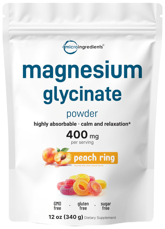 Pre-Order | Arrives in 5–10 Days – Magnesium Glycinate Powder for Sleep & Relaxation, 12oz (56 Servings) | 400mg of Highly Bioavailable Magnesium Glycinate | Healthy Muscle, Bones & Mood Support - Sweet Peach Ring Flavor, Sugar Free