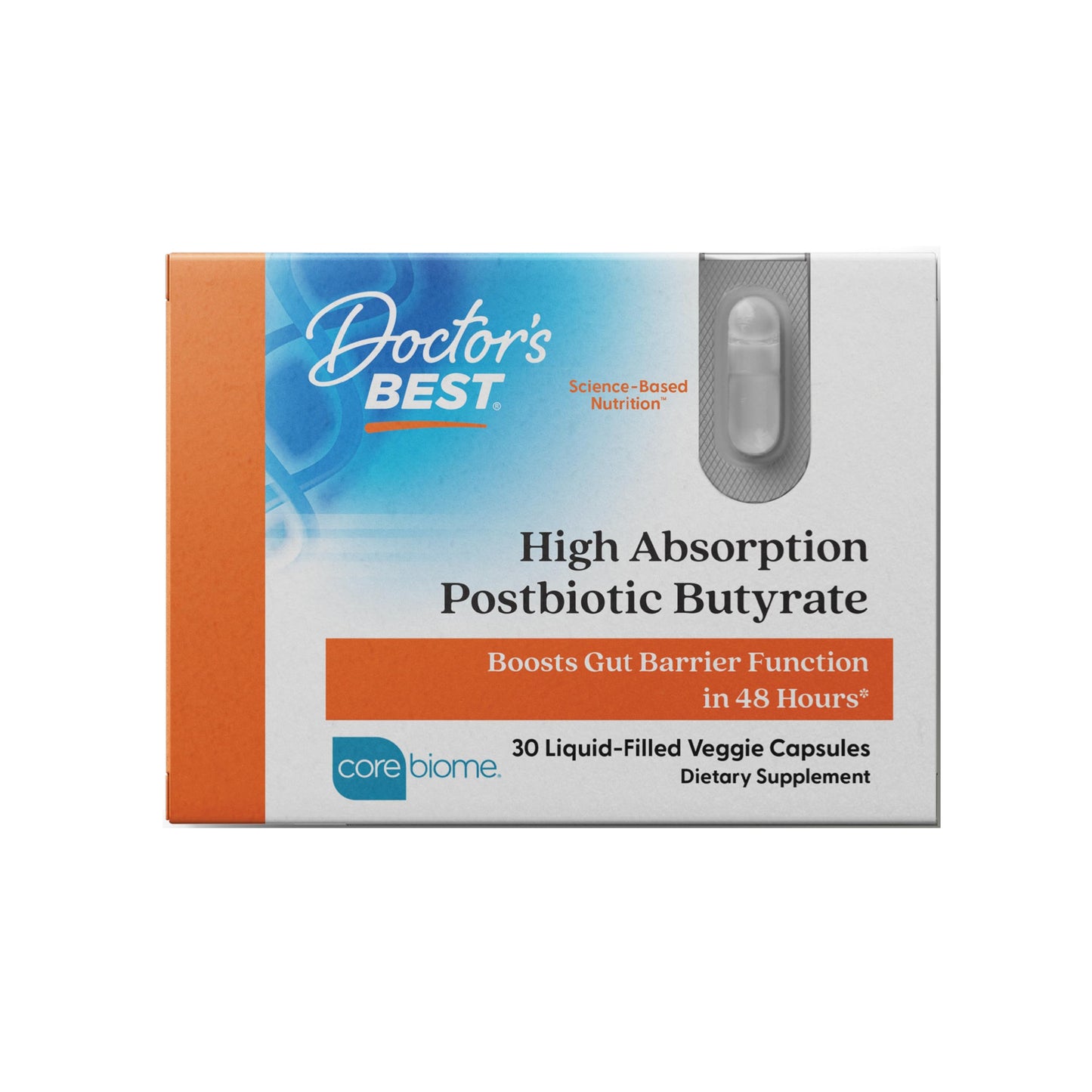 Pre-Order | Arrives in 5–10 Days – Doctor's BEST High Absorption Postbiotic Butyrate Featuring Corebiome, Gut & Immune Health, Non-GMO, Gluten Free, Soy Free, Vegan, 30 Liquid Veggie Caps