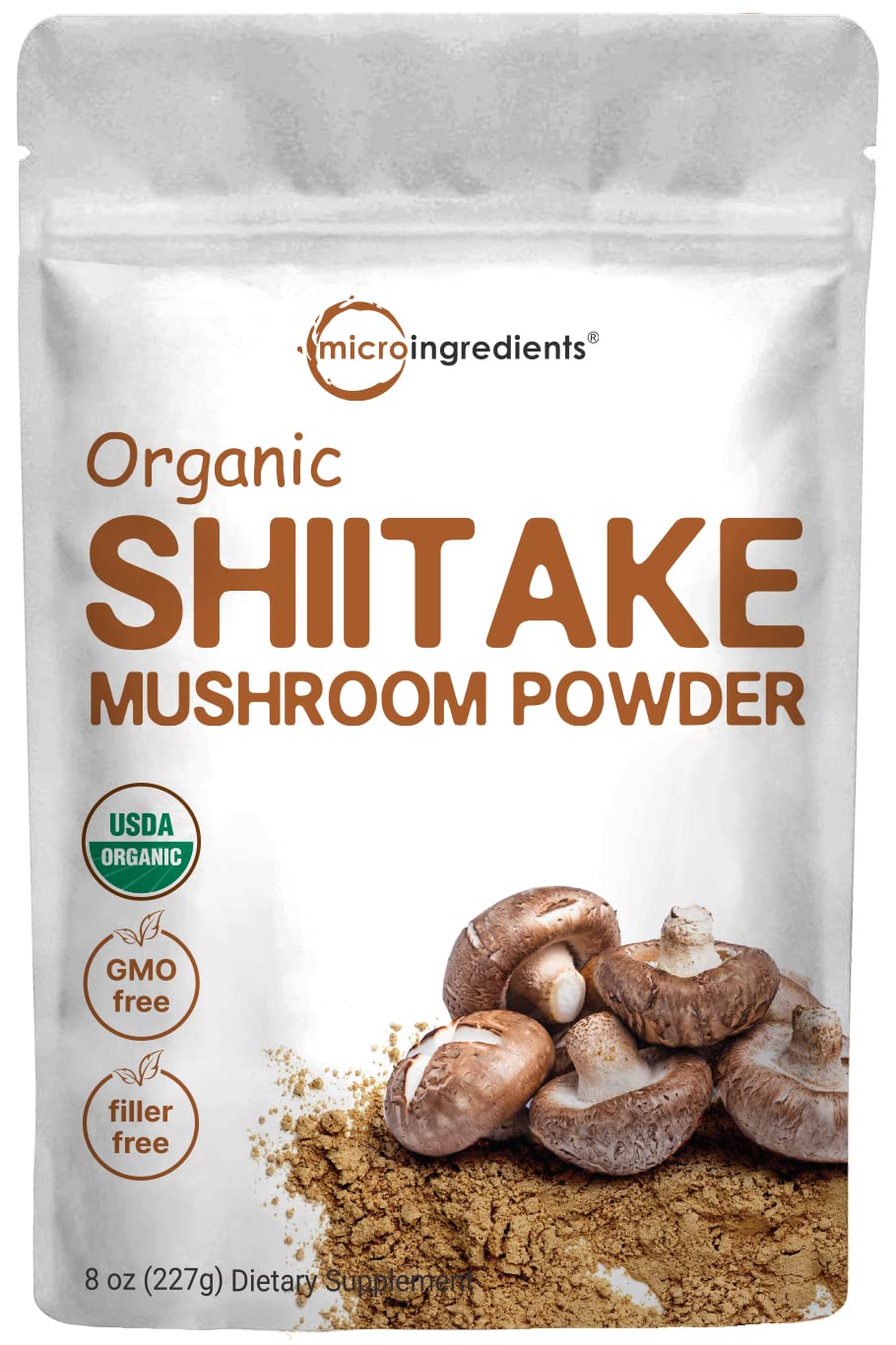 Pre-Order | Arrives in 5–10 Days – Micro Ingredients Organic Shiitake Mushrooms Powder, 8 Ounce, Made from The Finest Dried Shiitake Mushroom, Stronger Umami Flavor Than Fresh Mushrooms, Great for Sauce, Soup and Pasta