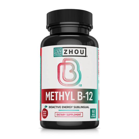 Pre-Order | Arrives in 5–10 Days – Zhou Methyl B12 - Methyl B-12 Supplement for Women & Men, Vitamin B12 5000 mcg, Vegan Friendly, Cellular Energy and Nerve Function Support, Methylcobalamin - 60 Micro Lozenges