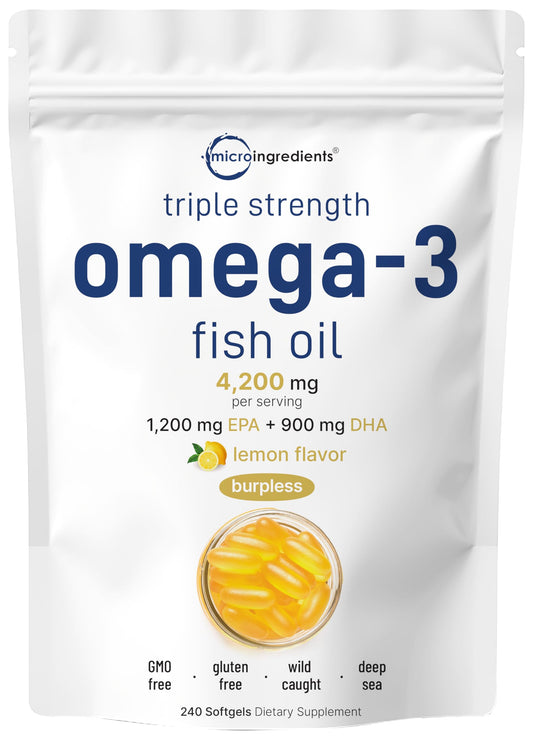 Pre-Order | Arrives in 5–10 Days – Triple Strength Omega 3 Fish Oil Supplements 4200mg Per Serving, 240 Softgels – Lemon Flavored – Burpless (Enteric-Coated) | EPA 1200mg + DHA 900mg | Deep Sea Fish, Wild Caught from Norwegian Waters