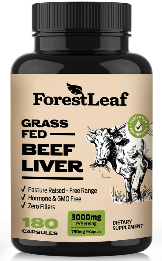 Pre-Order | Arrives in 5–10 Days – ForestLeaf Grass Fed Beef Liver Capsules, 3000mg Per Serving, Supports Full Immunity & Body Wellnes, Cleansing, Digestion, Natural Iron, Vitamin A and B12, Freeze Dried Beef Liver Supplement, 180 Caps